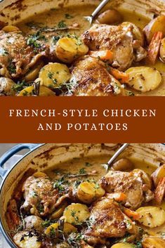 French Style Chicken, French Chicken Recipes, French Recipes Authentic, French Cuisine Recipes, French Cooking Recipes, Chicken And Potatoes, French Dishes, Chicken Potatoes, French Cooking