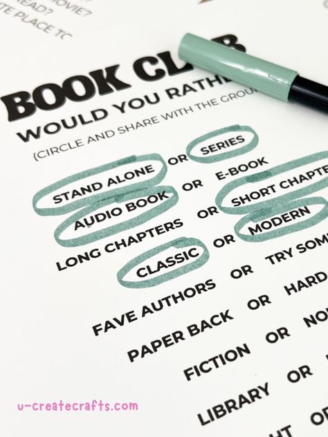 Book Club Printables - Elevate Your Book Club - U Create Book Club For Middle School, Book Club Invitations Free Printable, Book Club This Or That, Halloween Bookclub Ideas, How To Host A Book Club Meeting, Book Club Conversation Starters, Book Club Photos, Book Club Questionnaire, Book Swap Party Ideas