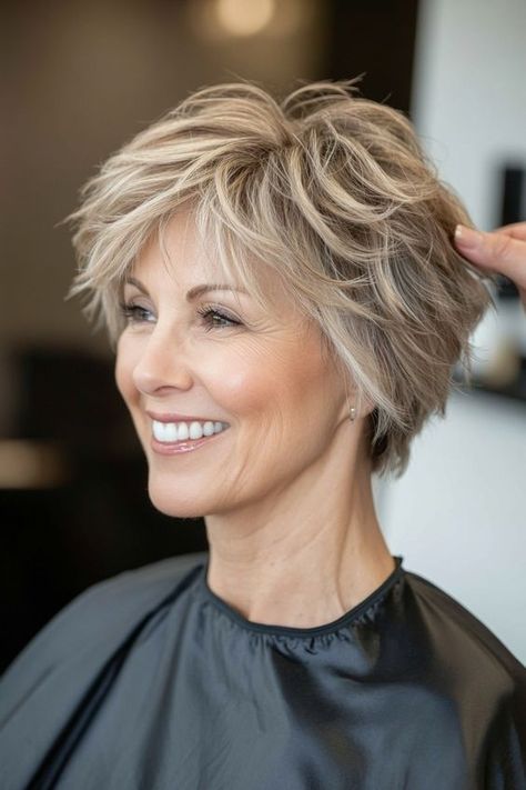 49 Modern Hairstyles for Women Over 50 to Try in 2024 – CreativeBooster Sandy Blonde Highlights, Modern Hairstyles For Women, Shag Cut, Shaggy Short Hair, Short Shag Hairstyles, Hairstyles For Women Over 50, Sandy Blonde, Messy Short Hair, Edgy Short Hair