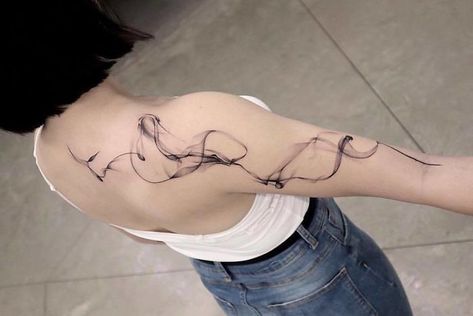 Abstract Smoke Streamer Shoulder Tattoo Energy Tattoo, Tatuagem Masculina Pequena, Abstract Tattoo Designs, Abstract Tattoo, Great Tattoos, Dope Tattoos, Simplistic Tattoos, Line Tattoos, Piercing Tattoo