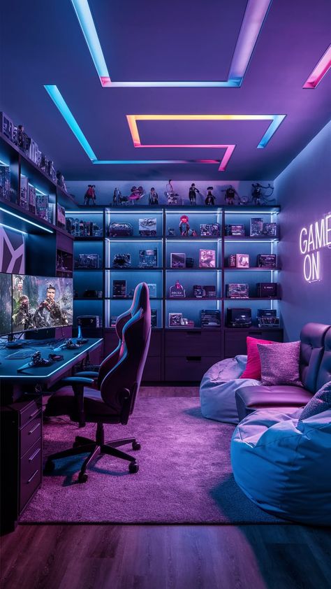 Game Dev Aesthetic, Mini Game Room, Pc Room Setup, Gaming Room Setup Aesthetic, Kids Gaming Room, Dream Game Room, Gaming Room Aesthetic, Couple Gaming Room Setup, Gaming Room Setup Ideas