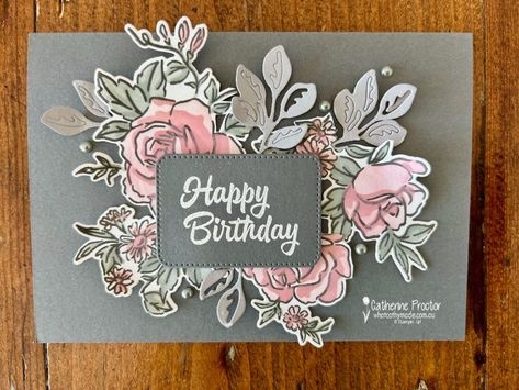 Stampin' Up! Layers of Beauty Basic Gray Card   - What Cathy Made Stampin Up Birthday Cards, Bloom Where Youre Planted, Summer Cards, Letter Stamps, Christmas Memory, Stamping Up Cards, Basic Grey, Holiday Catalog, Masculine Cards