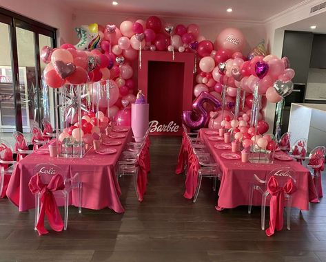 Lola’s Barbie World | CatchMyParty.com Barbie Birthday Party Grown Up, Barbie Doll Theme Birthday Party, Barbie Birthday Party Theme Sweet 16, Barbie Birthday Treat Table, Pink Barbie Theme Party, Barbie World Birthday Party, Barbie Themed Quince, Teenage Barbie Party, Barbie Party For Women