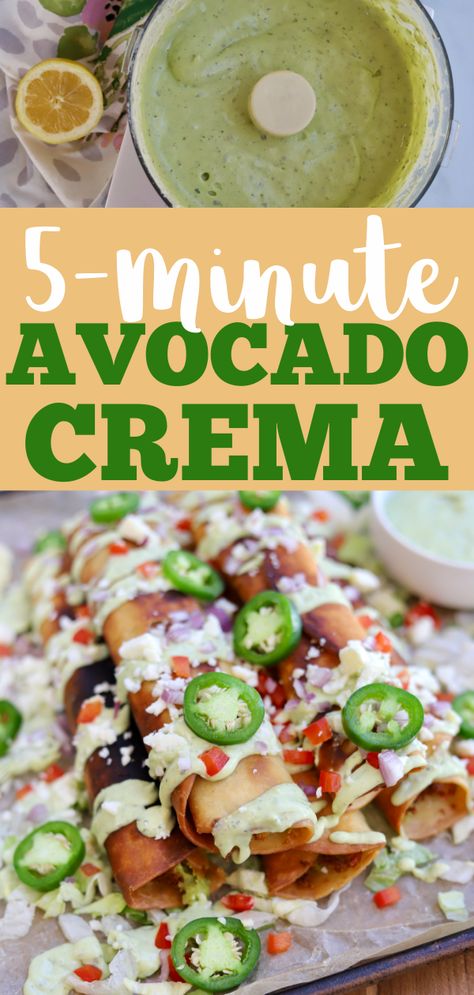 Avocado Crema is a super easy condiment that pairs well with tacos, quesadillas, enchiladas, Mexican Pizzas and everything in-between. #Avocado #Crema #Recipe Mexican Food Authentic Mexico, Avocado Crema Recipe, Plant Remedies, Crema Recipe, Food Feast, Avocado Crema, Healthy Mexican, Condiment Recipes, Street Tacos