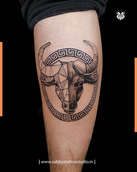 Taurus tattoo design on Leg Taurus tattoo design Taurus Tattoo Design, Tattoos Taurus, Tattoo Taurus, Bull Tattoo, Lower Leg Tattoos, Taurus Tattoo, Taurus Tattoos, S Tattoos, Taurus Man