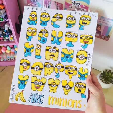 Minion Font, Minion Classroom Theme, Minion Design, Minion Classroom, Minion Theme, Front Page Design, Abstract Art Paintings Acrylics, Holiday Lettering, Hand Lettering Art