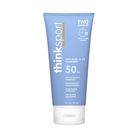 Thinksport SPF 50+ Mineral Sunscreen – Safe, Natural Sunblock for Sports & Active Use - Water Resistant Sun Cream –UVA/UVB Sun Protection – Vegan, Reef Friendly Sun Lotion, 6oz Natural Sunblock, Zinc Sunscreen, Safe Sunscreen, Toxic Skincare, Sun Lotion, Chemical Sunscreen, Natural Sunscreen, Body Sunscreen, Sunscreen Spf 50