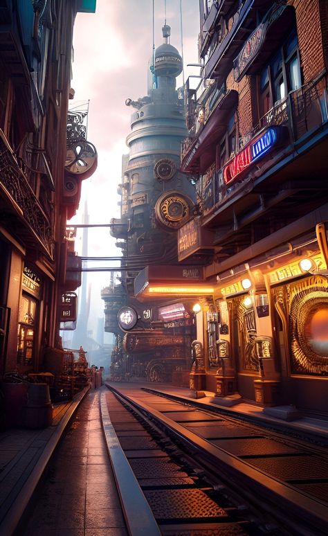 Medieval Cyberpunk, Tiktok Background, Retro Cyberpunk, Steampunk City, Aesthetic Image, Ali Baba, Cyberpunk Aesthetic, Victorian Architecture, Medieval Town