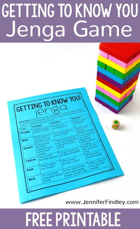 Jenga Questions, Back To School Activity, Get To Know You Activities, Color Coordination, First Day Of School Activities, Icebreakers, Counseling Activities, School Activity, Classroom Games