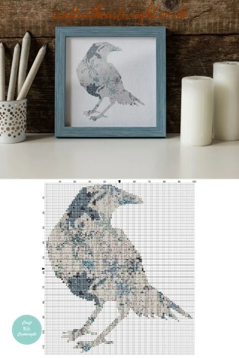 Floral crow cross stitch (free) - Craft with Cartwright Crow Cross Stitch Pattern, Crow Cross Stitch, Cross Stitch Free, Free Chart, Embroidery Scissors, Beautiful Colours, Cross Stitch Patterns Free, Free Cross Stitch, Cross Stitch Chart