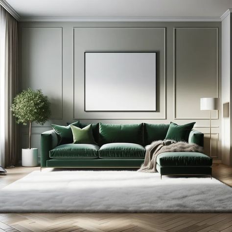 12 Rug Ideas for Green Couches with Pictures Green Sofa Inspiration, Dark Green Couches, Emerald Green Couch, Green Couches, Minimalism Living Room, Green Couch Living Room, Gray Rug Living Room, Green Sofa Living Room, Green Leather Sofa