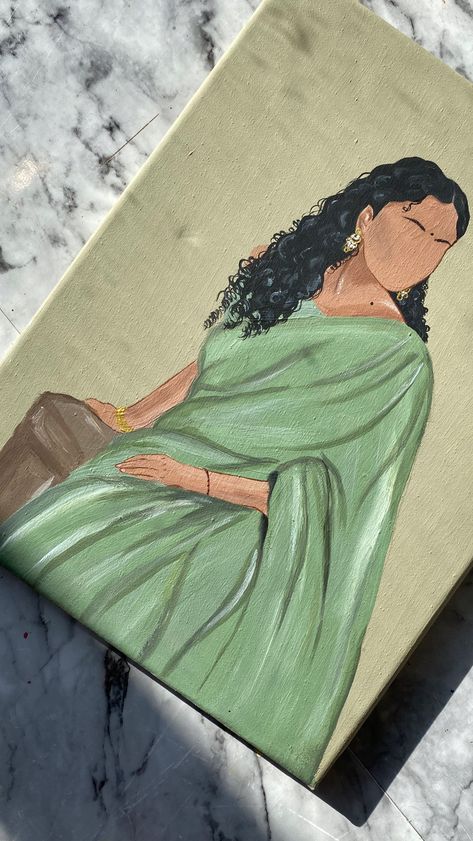 #browngirl #brown #saree #sareelove #sareeart #brown #desiart #sagegreen #faceless #art #girlsfashion #painting Faceless Painting Acrylic, Faceless Painting Portraits, Faceless Portrait Painting, Faceless Painting, Brown Saree, Saree Painting, South Asian Art, Faceless Portrait, Acrylic Painting Tips