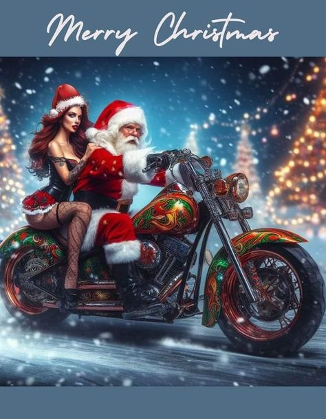 Harley Davidson Merry Christmas, Holiday Memes, Christmas Images Hd, Motorcycle Christmas, Good Morning Christmas, Harley Davidson Artwork, Merry Christmas Santa Claus, Santa And Mrs Claus, Estilo Cholo