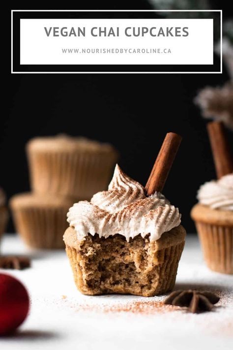 Chai Latte Cupcakes, Chai Cupcakes, Vegan Muffin, Unusual Cakes, Winter Holiday Recipes, Spiced Buttercream, Chai Spices, Vegan Buttercream, Christmas Dinner Menu