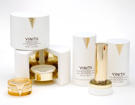 Beautiful Vinita gold and white #luxury #packaging #design Luxury Packaging Design, Cosmetic Packaging Design, Skin Care Packaging, Skincare Packaging, Luxury Cosmetics, Cosmetic Design, Makeup Tricks, Box Packaging Design, Luxury Packaging