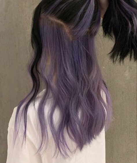 Brown Hair With Lavender Underneath, Underlayer Hair Color Purple, Purple Underlayer Hair, Under Dye Hair Ideas, Under Hair Color Purple, Under Dyed Hair Purple, Under Part Of Hair Dyed, Under Hair Dye Purple, Dyed Underlayer