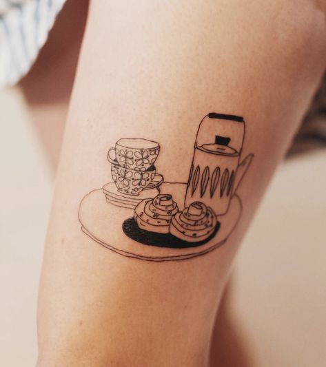 Still Life Tattoo, Restaurant Tattoo, Breakfast Tattoo, Dainty Tattoo Designs, Baking Tattoo, Hobbit Tattoo, Cake Tattoo, Tattoo Designs Drawings, Italy Tattoo