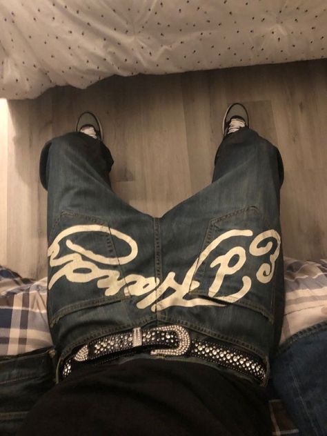 Bape Pants Jeans, Ed Hardy Outfit Men, Ares Moodboard, Ed Hardy Aesthetic, Bape Pants, Nigo Bape, Ed Hardy Outfit, Bape Jeans, Y2k Streetwear Aesthetic