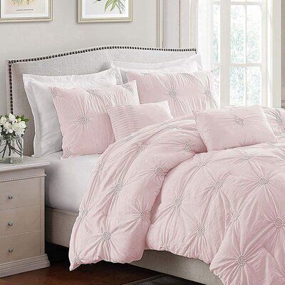 Blush Pink Bedroom Decor, Pintuck Bedding, Pink Girls Bedroom Decor, Pintuck Comforter, Blush Pink Bedroom, Pink Bedroom For Girls, Pink Comforter, Floral Comforter Sets, Pink Bedroom Decor