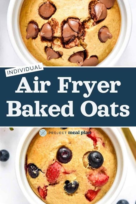 These Individual Air Fryer Baked Oats are a simple and delicious single serve breakfast, quicker than the oven! The blended batter (no banana required) bakes into a cake-like treat you can drizzle with PB and enjoy anytime. Baked Oats Air Fryer, Air Fryer Oats, Air Fryer Baked Oats, Single Serve Breakfast, Whipped Yogurt, Keto Fried Chicken, Berry Breakfast, Air Fried Food, Air Fry Recipes