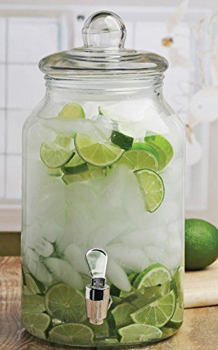 Flavored Water Dispenser, Clear Drink Dispenser, Limonada Aesthetic, Luau Party Food, Glass Beverage Dispenser, Beverage Dispensers, Infused Water Recipes, Glass Dispenser, Fruit Water