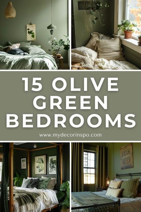 Explore the elegance of nature-inspired decor with these 15 olive green bedrooms, showcasing the perfect blend of earthy tones and sophisticated design. Olive Green Room Ideas, Green Bedroom Interior, Olive Green Rooms, Olive Green Bedroom, Green Bedroom Colors, Olive Bedroom, Bedroom Interior Ideas, Olive Green Bedrooms, Taupe Bedroom