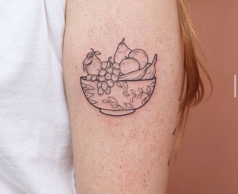 Bowl Of Fruit Tattoo, Fruity Tattoos, Fruit Bowl Tattoo, Still Life Tattoo, Veggie Tattoo, Tattoo Farm, Bowl Tattoo, Matisse Tattoo, Fruit Tattoos