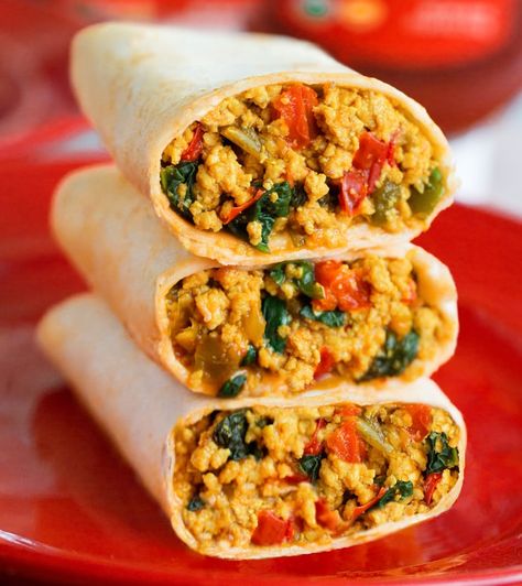 Tofu High Protein Breakfast Burritos Curry Burrito, Tofu Silken, Protein Burrito, Protein Vegan Breakfast, Diced Vegetables, Homemade Burritos, Freeze Leftovers, Fiber Breakfast, High Protein Vegan Breakfast