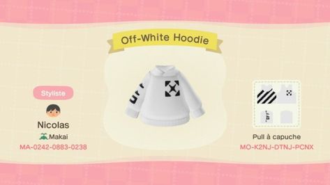 Animal Crossing New Horizons Patterns — gemufan:   [Off-White] Stripes Hoodie available... Acnh Design Codes Clothing Men, Acnh Streetwear, Ac Outfits, Acnh Patterns, Motif Acnl, Acnh Clothes, Animal Crossing 3ds, Animal Crossing Fan Art, Animal Crossing Qr Codes Clothes