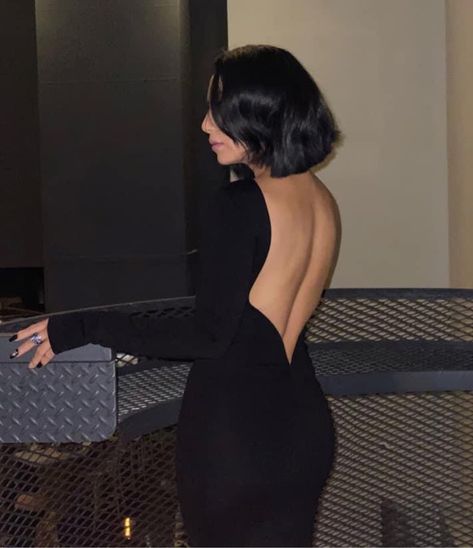 Backless Black Dress Aesthetic, Backless Midi Dress Classy, Dress Black Backless, Backless Dress Formal Long Sleeve, Backless Black Dress Long Sleeve, Long Black Dress Backless, Black Long Sleeve Backless Dress, Black Dress Backless, Backless Black Dress Short