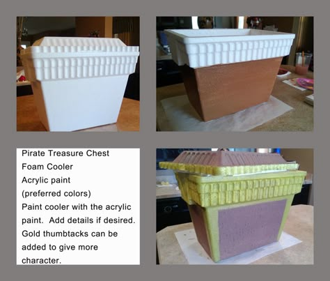 Pirate Treasure Chest DIY  This would be easy to make!!  Could use this for the sandbox treasure dig Treasure Chest Diy, Pirates Birthday Party, Mermaid Pirate Party, Chests Diy, Jake And The Neverland Pirates, Fortnite Party, Pirate Treasure Chest, Neverland Pirates, Pirate Theme Party