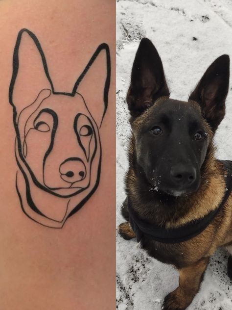 Malinois Tattoo Belgian, Belgian Malinois Sketch, Malinois Tattoo Ideas, Belgian Malinois Tattoo Ideas, Belgium Malinois Tattoo, Dog Patchwork Tattoo, Malinois Illustration, Belgian Malinois Drawing, Belgian Malinois Tattoo