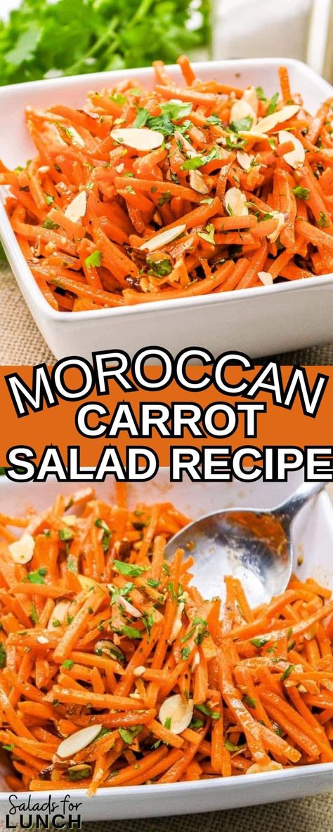 Moroccan Carrot Salad can be served chilled or at room temperature. It's a great side dish for grilled meats, sandwiches, or as part of a larger salad spread. Moroccan Carrot, Salad Taco, Salad Macaroni, Moroccan Carrot Salad, Moroccan Carrots, Salad Kale, Carrot Salad Recipes, Moroccan Dishes, Salad Pasta