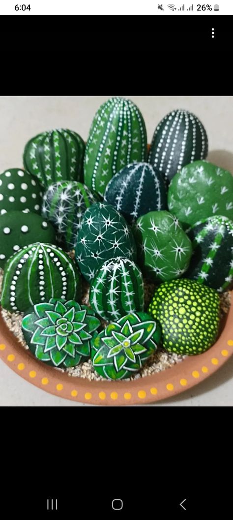 Cactus Stone Painting, Stone Cactus Diy Painted Rocks, Cactus Rock Painting Ideas Easy, Rock Cactus Garden Painted Stones, How To Paint Rocks For Outside, Cactus Rocks Painted, Rock Painting Cactus, Diy Rock Painting, Rock Art Ideas