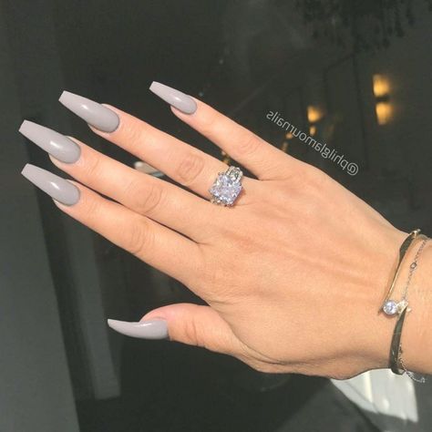 Gray Acrylic Nails, Grey Acrylic Nails, Grey Nails, Coffin Nails Long, Summer Acrylic Nails, Acrylic Nails Coffin, Nails Coffin, Coffin Nails Designs, Classy Nails