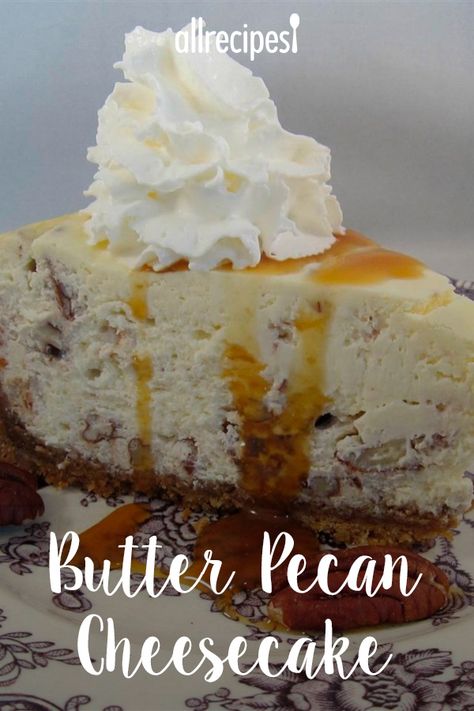 Butter Pecan Cheesecake Recipe, Pecan Recipes Deserts, Pecan Recipes Healthy, Pecan Cheesecake Recipes, Pecan Recipes Easy, Butter Pecan Cheesecake, Pecan Pie Cheesecake Recipe, Recipes Deserts, Candied Pecan