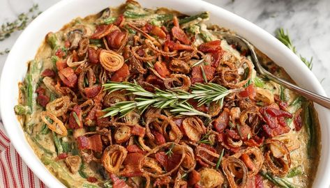 This Green Bean Casserole Will Be Gone in Minutesthepioneerwoman Bacon Green Bean Casserole, Green Bean Casserole With Bacon, Fresh Green Bean Casserole, Casserole With Bacon, Delicious Green Beans, Shallot Recipes, Homemade Green Bean Casserole, Greenbean Casserole Recipe, Homemade Gravy