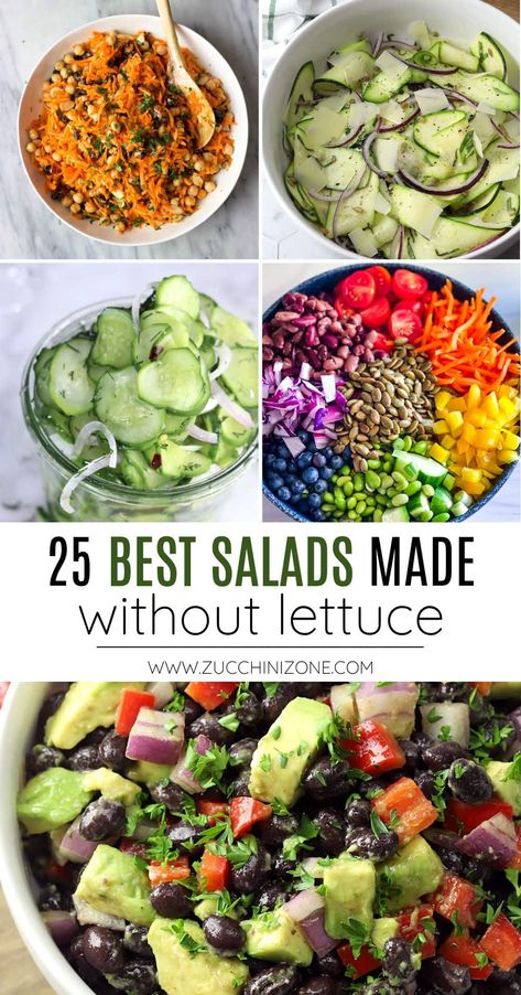 Salads Without Leafy Greens, No Greens Salad, Non Lettuce Salad Recipes, Salad Ideas Without Lettuce, Filling Salad Ideas, Salad No Lettuce Recipes, No Leaf Salad, Non Leafy Salad Recipe, Salad With No Lettuce