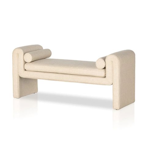 Trendy folded sides complement a comfortable bench-style seat of soft, camel-colored upholstery.Product Overview Available Colors: Surrey Camel Thames Cream Dimensions: 63"W x 20.5"D x 27"H Materials: 89% Co, 11% Pl Weight: 52.03 lb Accent Bench, Bolster Pillow, Upholstered Bench, Four Hands, Burke Decor, Accent Furniture, Bench Furniture, Wabi Sabi, Seat Cushions