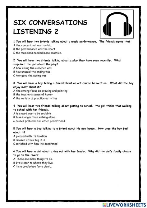 Listening Exercises For Kids, Listening Activities For Adults, English Listening Practice, Listening Worksheets For Kids, English Conversation Worksheets, Listening Skills Worksheets, Listening Comprehension Activities, Song Listening, Listening Worksheet