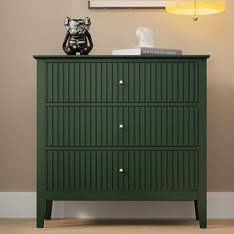 Amazon.com: RoyalCraft Fluted 3 Drawer Dresser, Wide Chest of Drawers with Ball Bearing Slide Modern Nightstand Cabinet Wood Dresser with Spacious Storage for Bedroom, Hallway, Living Room, Entryway, Green Dresser Wide, Silent Ball, Green Nightstands, Tall Nightstands, Dresser In Closet, Colorful Dresser, Green Dresser, Wide Chest Of Drawers, Serene Environment