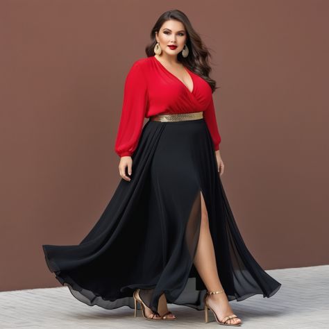 Playground - Stylish and very confident plus size woman  red and black ou... Plus Size Dance Outfit, Black Outfit Plus Size, Red And Black Outfit, Red And Black Outfits, Outfit Plus Size, Curvy Women Outfits, Women Outfits, Dance Outfits, Social Media Posts