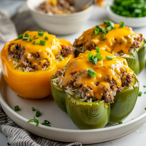 The Best Stuffed Peppers Peppers And Rice, Best Stuffed Peppers, Bell Peppers Stuffed, Rice And Veggies, Health Fitness Food, Beef Dinners, Sweet Peppers, Weekly Meals, Yum Recipes