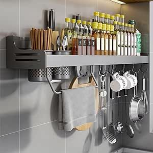 Wall Mounted Kitchen Storage, Wall Spice Rack, Hanging Spice Rack, Organiser Cucina, Wall Mounted Spice Rack, Kitchen Wall Storage, Kitchen Wall Shelves, Kitchen Spice Racks, Spice Rack Organiser