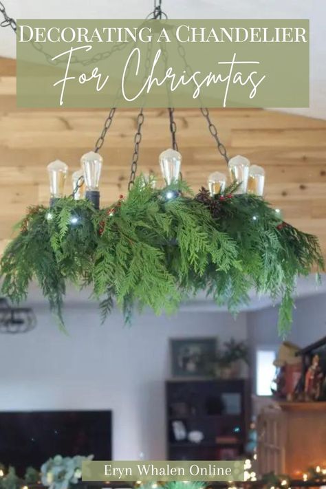 Ready to add some next-level cozy to your dining room or living space this Christmas? I’m sharing my step-by-step guide to decorating your chandelier with beautiful greenery! Whether you prefer fresh or faux garland, this easy DIY will transform your space into a holiday wonderland. Add in twinkle lights, pine cones, or holly for a magical touch. Garland On Chandelier, Decorating A Chandelier, Christmas Decor Chandelier, Chandelier With Greenery, Decorating A Chandelier For Christmas, How To Decorate A Chandelier, Chandelier Christmas Decor, Greenery For Christmas, Snow Garland