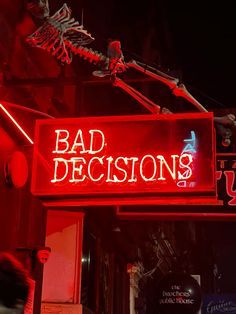 Bad decisions Red Neon Sign, Red Quotes, Neon Quotes, Nightclub Design, Red Neon, Neon Aesthetic, Bad Decisions, Dark Feminine, Red Wallpaper