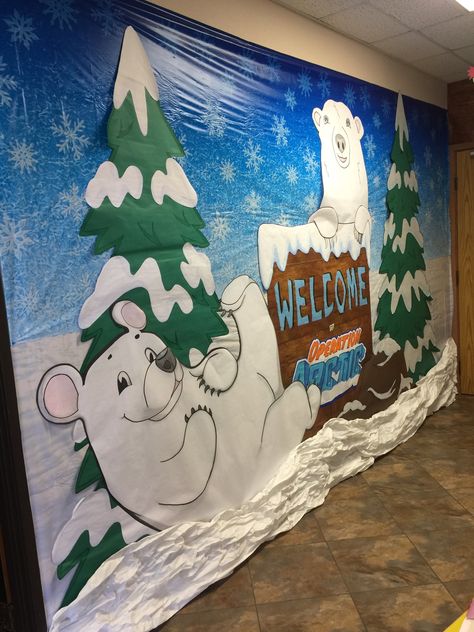 Winter Wonderland Door Decorating Ideas, Polar Bear Decor, Operation Arctic Vbs Decorations, Winter Wonderland School Hallway, Winter Wonderland School Decorations, Arctic Decorations, Operation Arctic Vbs, School Book Fair, Door Decorations Classroom Christmas