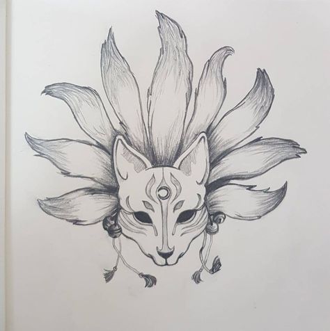 9 Tailed Fox Drawing, 9 Tails Fox Tattoo, 9 Tailed Fox, Tiny Finger Tattoos, Tattoo Catalog, Cute Tattoo, Fox Drawing, Naruto Tattoo, Fox Tattoo