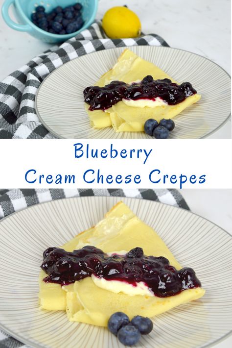 Blueberry Cream Cheese Crepes, Crepes Recipe Easy Filling Cream Cheese, Blueberry Crepes Filling, Cream Cheese Crepe Filling, Cream Cheese Crepes, Crepes Sweet, Crepes Recipe Breakfast, Crepe Filling, Crepes Cake