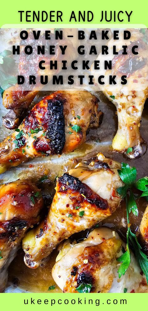 Looking for a simple yet flavorful dinner? Try these Oven-Baked Honey Garlic Chicken Drumsticks! They’re marinated in a delicious honey garlic sauce, then baked until crispy on the outside and juicy on the inside. The sticky sweet and savory flavors are sure to be a hit. Plus, they’re super easy to make with minimal cleanup—just marinate, bake, and enjoy! Perfect for weeknight dinners or a crowd-pleasing meal. Serve with your favorite sides for a complete and tasty dish. Honey Garlic Chicken Drumsticks, Drumstick Recipes Baked, Chicken Drumstick Recipes Oven, Garlic Chicken Drumsticks, Easy Chicken Drumstick Recipes, Chicken Drumsticks Oven, Drumstick Recipes Oven, Baked Drumsticks, Baked Honey Garlic Chicken